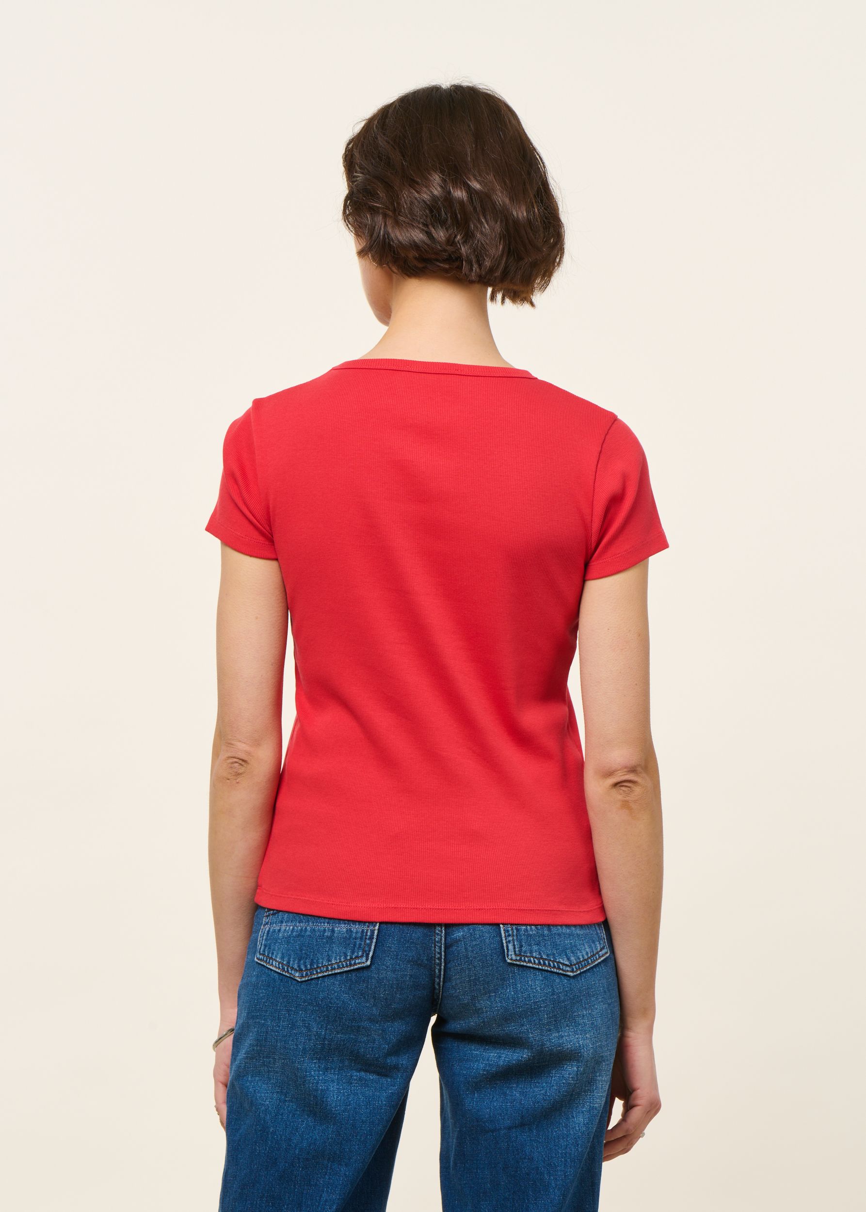 T-shirt manches courtes côtelé en coton bio | rouge, WeDressFair, photo 4