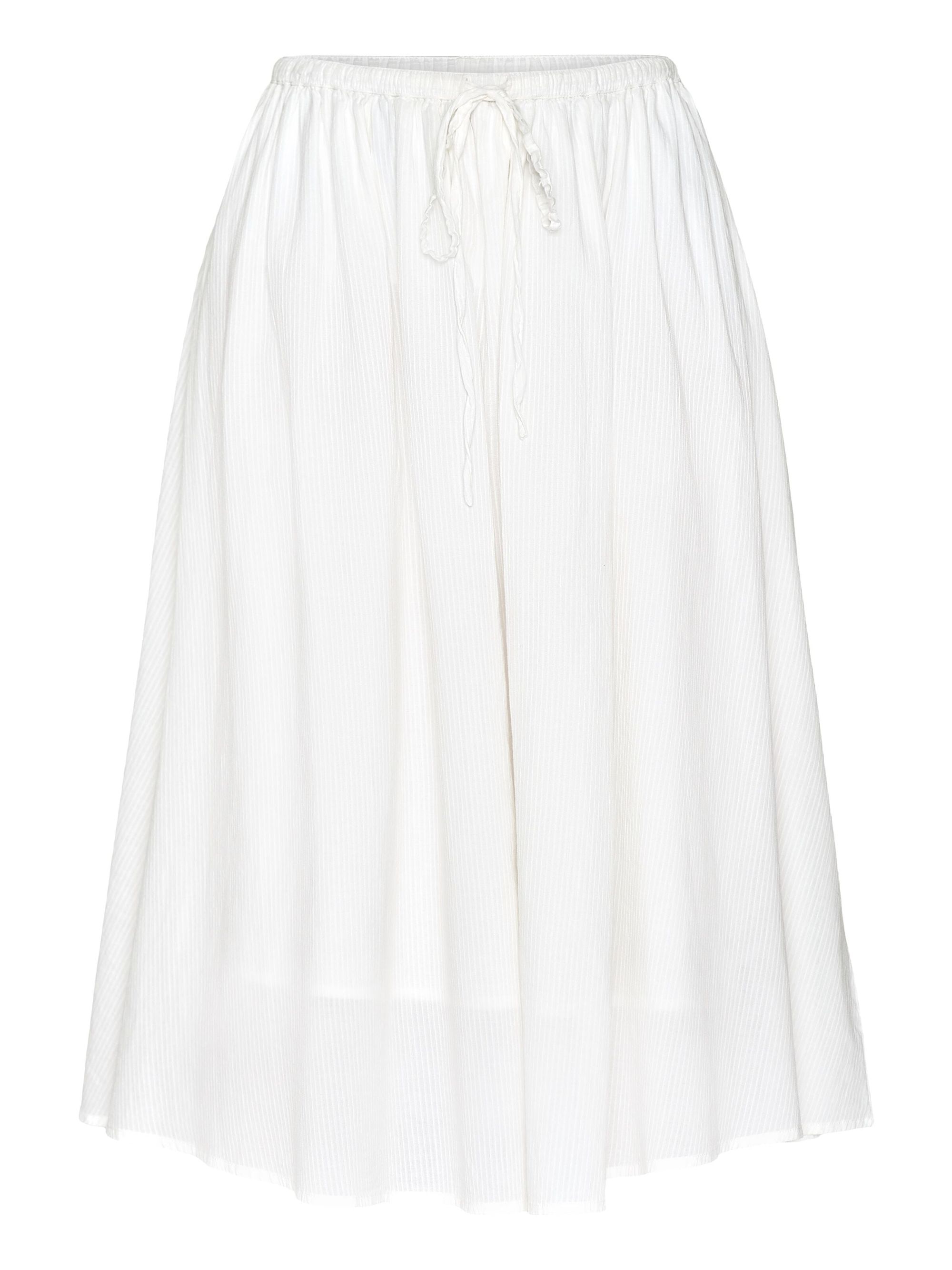 Midirock aus Bio-Baumwolle | Weiß gestreift "stripe structure a-shape mid-length skirt egret", Knowledge Cotton Apparel, Foto 5