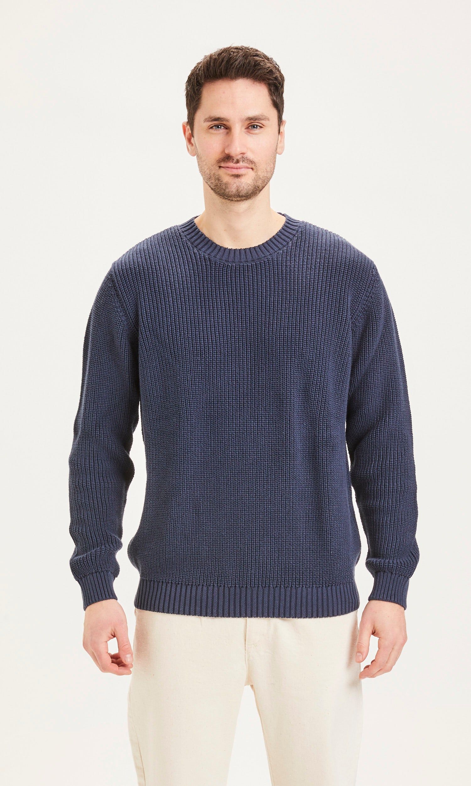 Pull bleu nuit en coton bio - valley total eclipse, Knowledge Cotton Apparel, photo 1