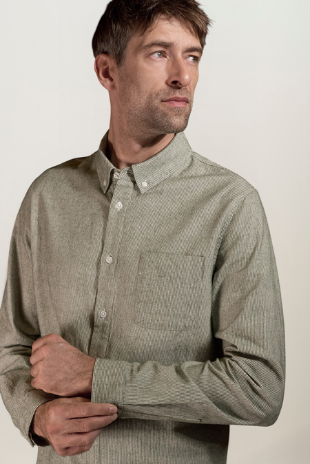 Chemise en coton bio | rayé vert "Ken eco brushed cotton striped green", About Companions, photo 2