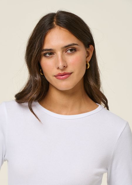 T-shirt manches longues côtelé en coton bio | blanc - WeDressFair