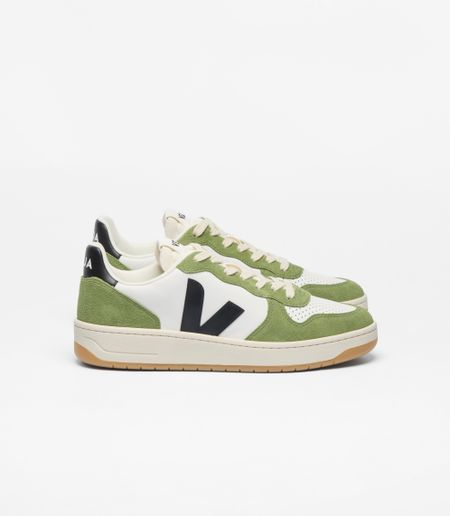 Baskets en cuir | vert et blanc "v-10 prime - white_black_kiwi"