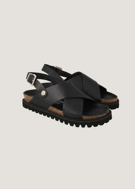 Sandales en cuir certifié | noir "melen embossed leather dark" new, Genuins, photo 1