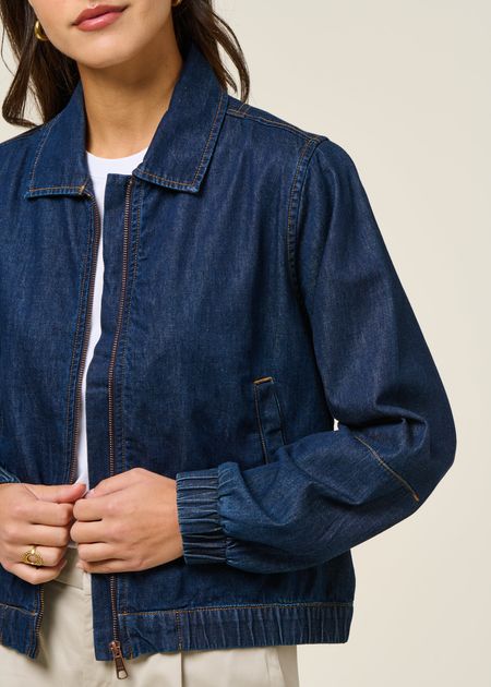 Veste denim brodé en coton bio | bleu "Jacket sunna denim dark blue" - Dedicated