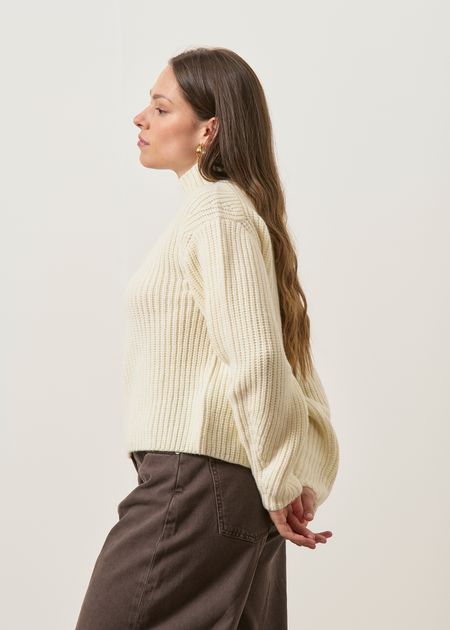 Pull col montant en côtes anglaises en laine mérinos | écru, WeDressFair, photo 4