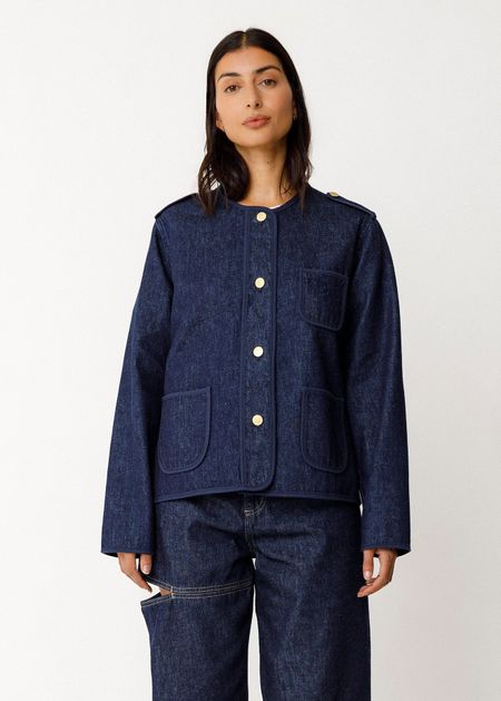 Veste denim en coton bio | bleu foncé "aiku" - SKFK
