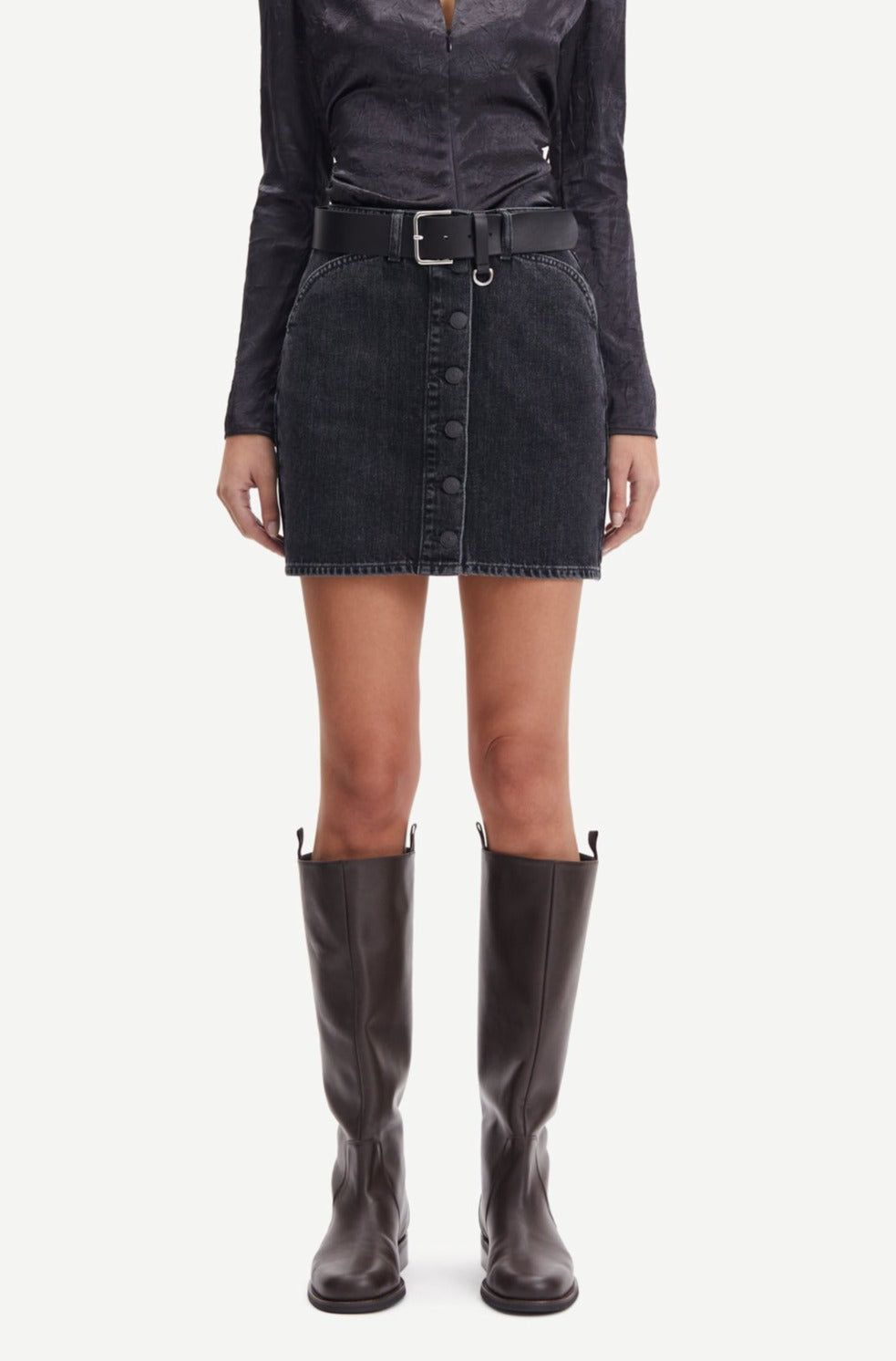Jupe en jean noire en coton bio - norma skirt black blizzard, Samsoe Samsoe, photo 1
