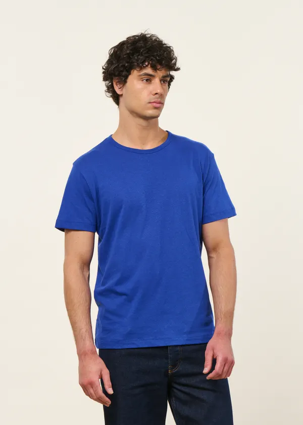 T-shirt classique en coton lin upcyclé  | bleu cobalt, WeDressFair