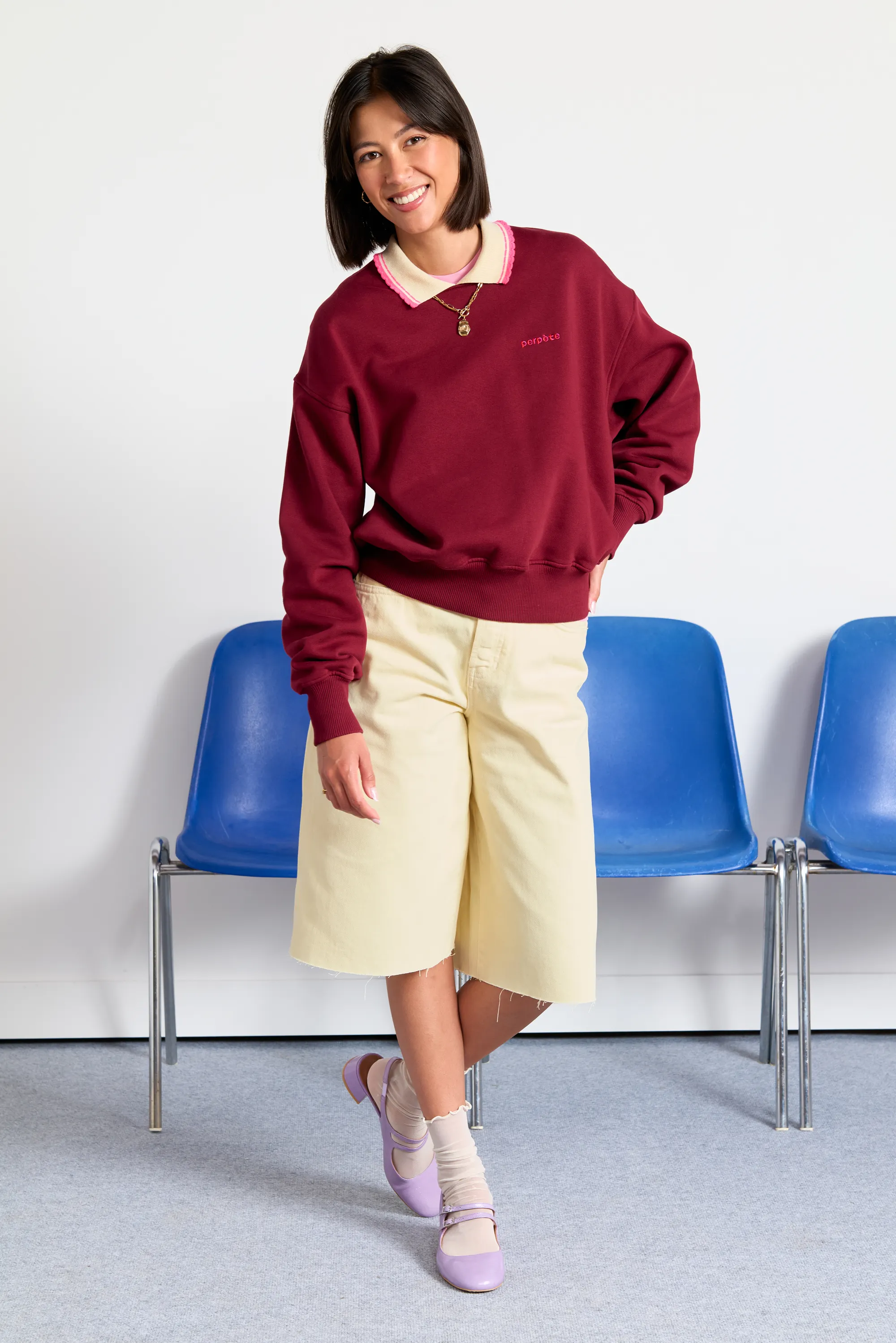Sweat en coton bio | bordeaux "Geri stripped bordeaux", Perpète, photo 3
