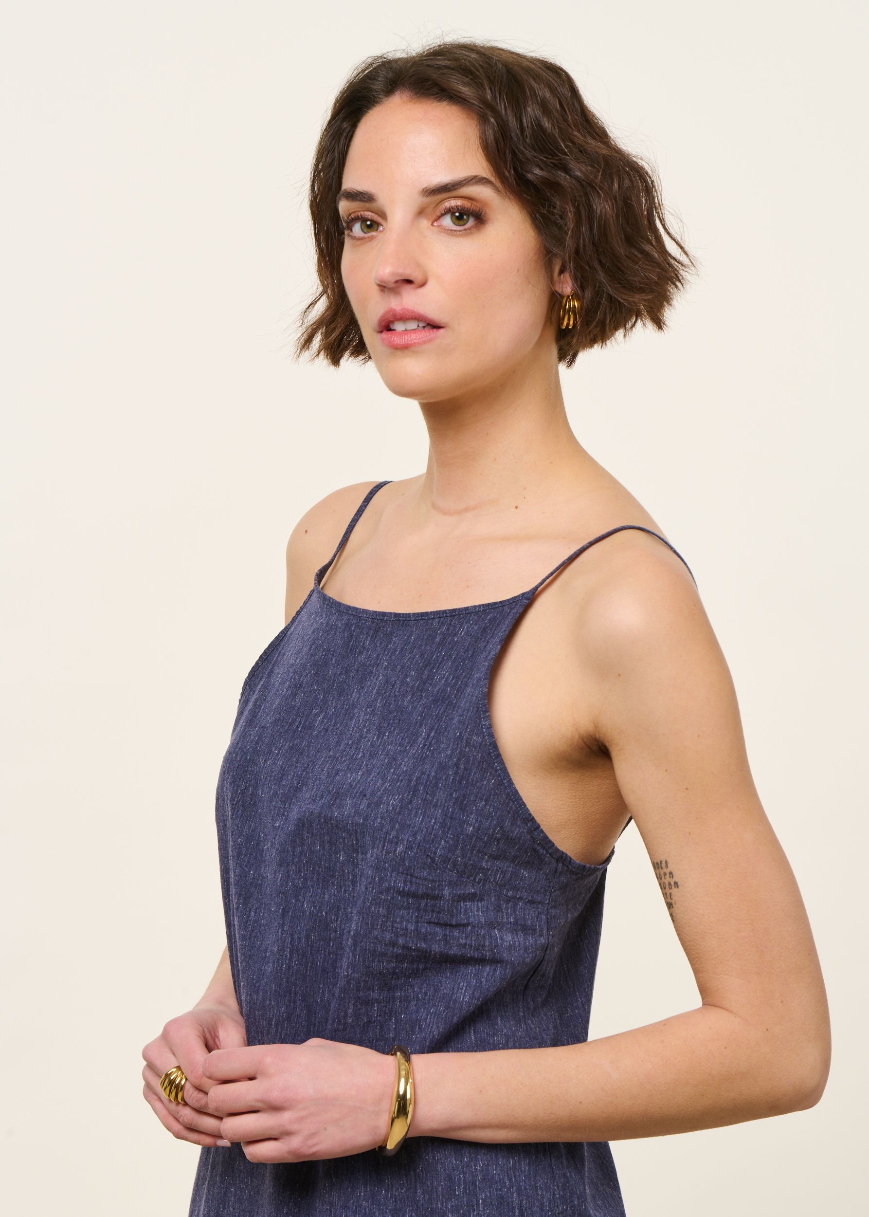 Langes Kleid aus Bio-Baumwolle | Blau "Easy dress organic cotton - speckled navy", Rotholz, Foto 2