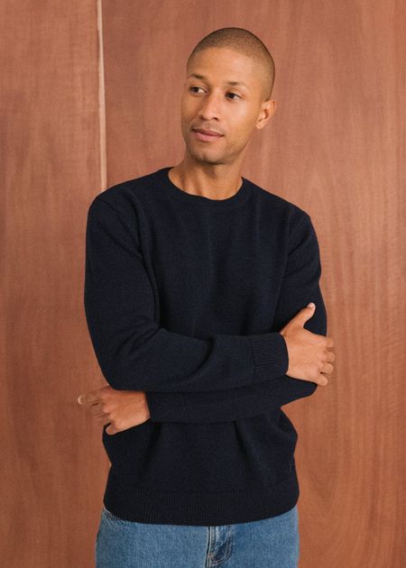 Pull en laine mérinos recyclée | marine