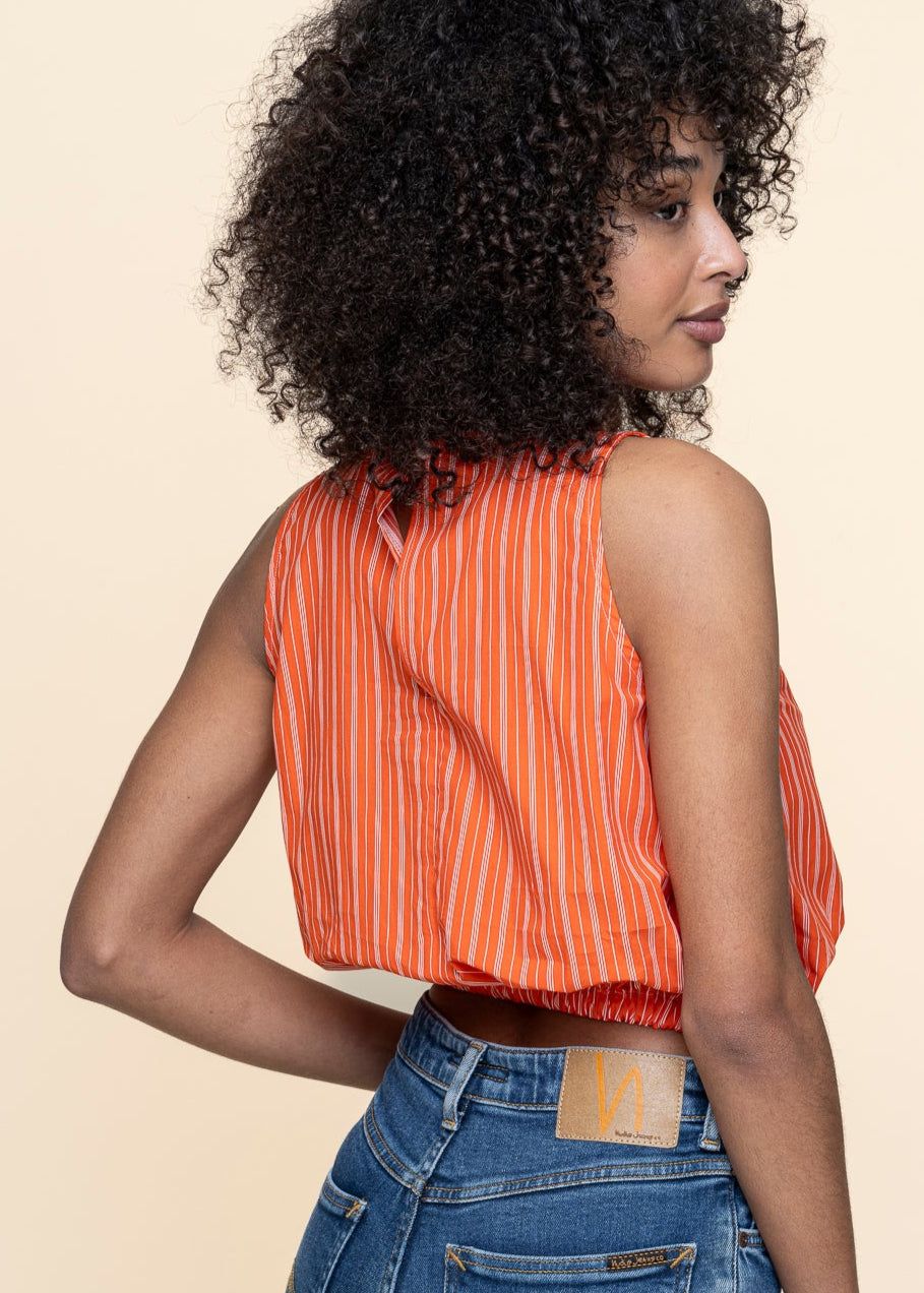 Top en coton bio | rayé "amalien - cherry red/white striped", Jan'n June, photo 2