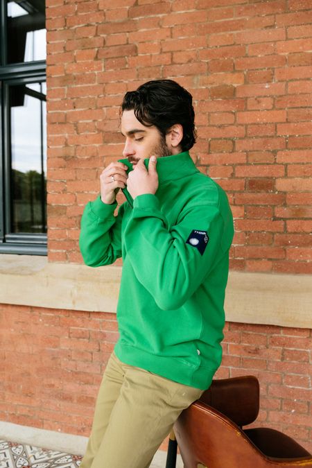 Sweat col zippé vert en coton bio - clover green challenger sweatshirt, Thinking Mu, photo 4