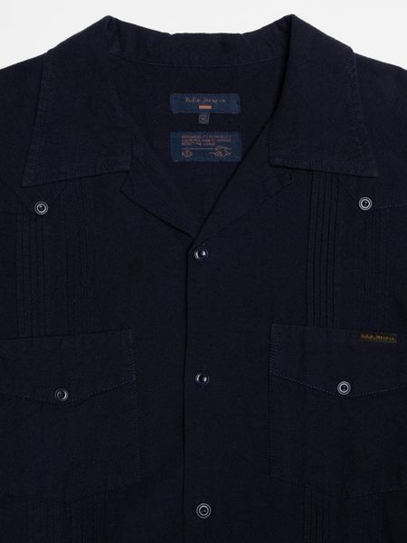 Chemise en coton bio | marine "ryan pleats cuban shirt - blueberry" - Nudie Jeans