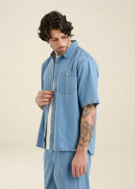 Chemise manches courtes denim en coton bio | bleu clair "skalhamn denim light blue" - Dedicated