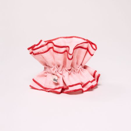 Maxi chouchou en matière upcyclée | carreaux rose / blanc - Chou²