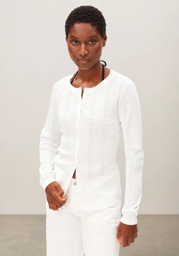 Cardigan léger pointelle en coton bio | blanc "Pointelle cardigan - white", Armedangels
