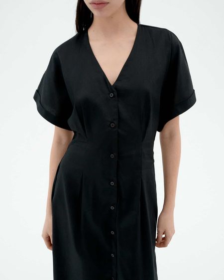Robe midi en coton bio | noir "black laura dress", Thinking Mu, photo 3