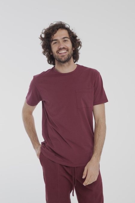 T-shirt uni bordeaux avec poche en coton bio