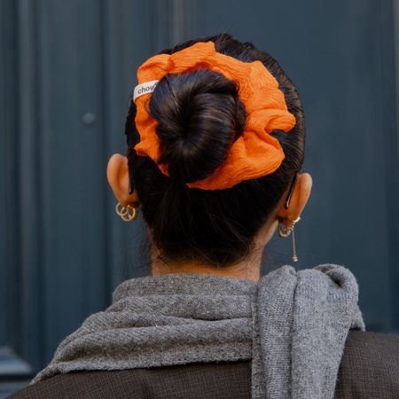 Chouchou en matière upcyclée | orange "jacquard cloqué orange - grand" - Chou²