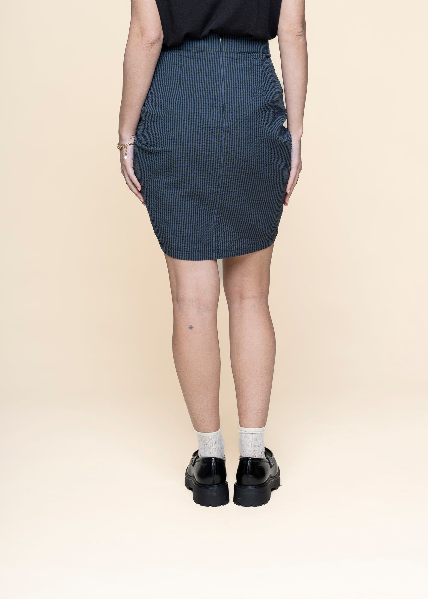 Jupe plissée en coton bio | vert "bottle green checks seersucker rachel skirt", Thinking Mu, photo 4