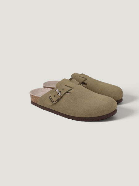 Sabots en cuir certifié | marron "riva velour kaki", Genuins, photo 2