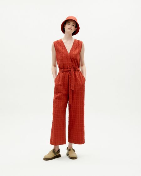 Combinaison en coton bio | rouge orangé "orangered cuadrito winona jumpsuit"