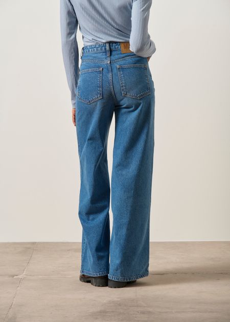Jean évasé coton bio et recyclé | bleu "sara high loose - stone vintage" - Mud Jeans