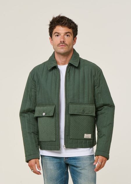 Veste matelassée en coton bio | vert "dark eucaliptus roc jacket - green", Thinking Mu, photo 3