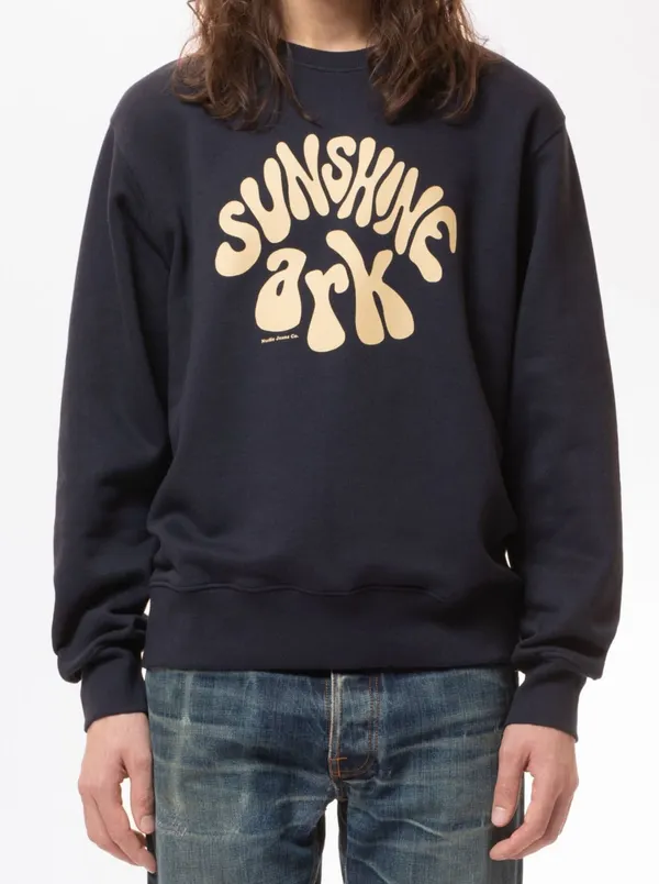 Sweat imprimé marine en coton bio - frasse sunshine ark navy, Nudie Jeans