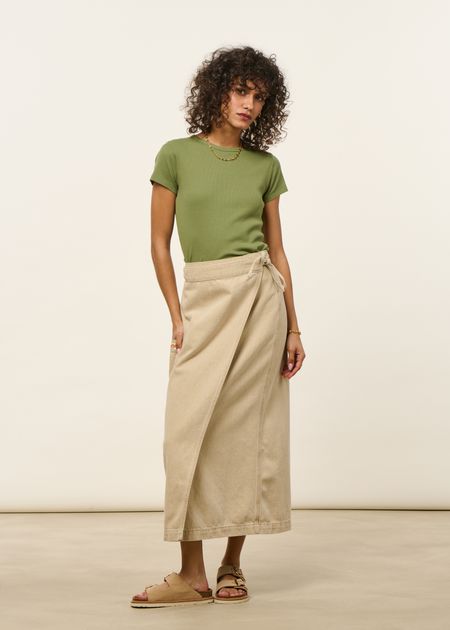 Jupe portefeuille en coton bio | ecru "irma skirt denim - pale yellow" - Nudie Jeans