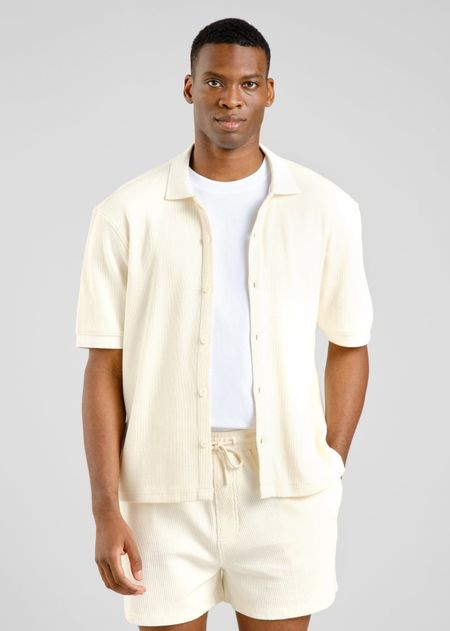 Chemise en coton bio piqué | écru "Shirt falkvik waffle off-white" - Dedicated