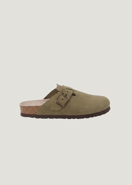 Sabots en cuir certifié | marron "riva velour kaki" - Genuins