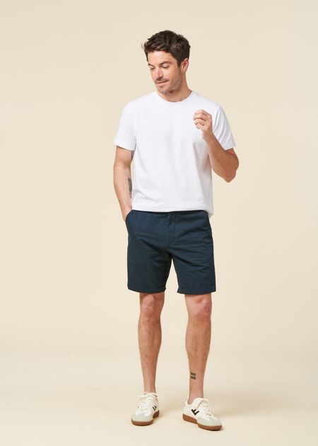Short léger en coton bio | marine "fig loose poplin elastic waist string shorts total eclipse" - Knowledge Cotton Apparel