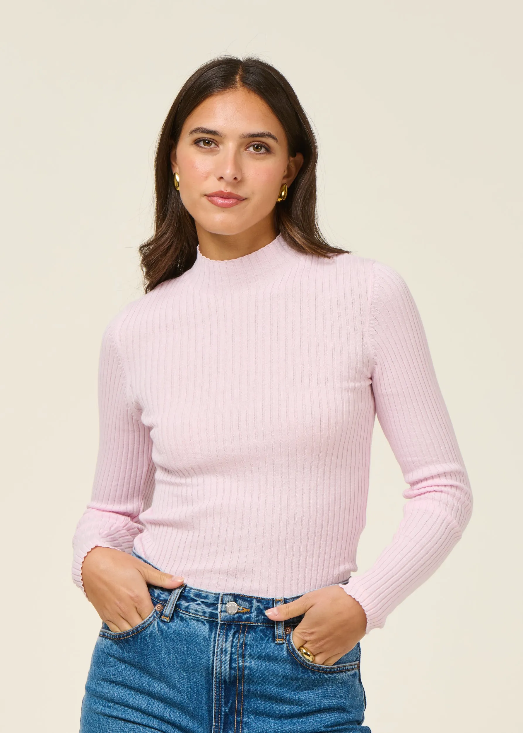 Sous-pull côtelé en coton biologique | rose pâle "alaania knit sweater - pink mist", Armedangels, photo 1