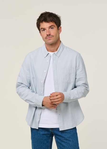 Chemise droite en coton bio | rayé "ken - eco brushed striped vintage blue"