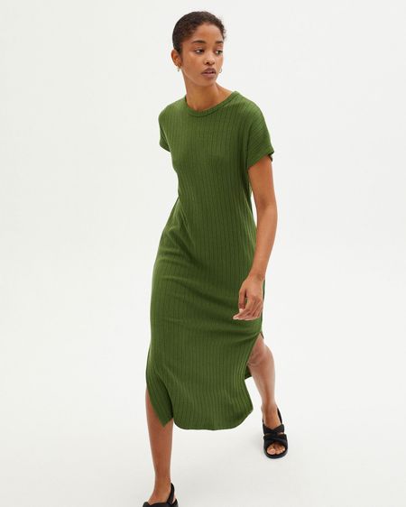 Robe longue côtelée verte en tencel et refibra - green trash cherry dress