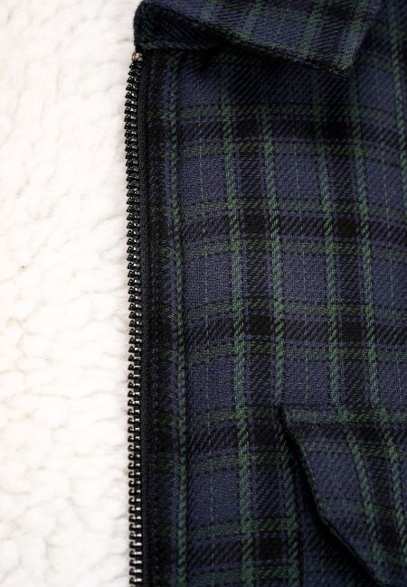 Veste bleu foncé à carreaux en coton bio et recyclé - teddy lining trekking green, Knowledge Cotton Apparel, photo 5