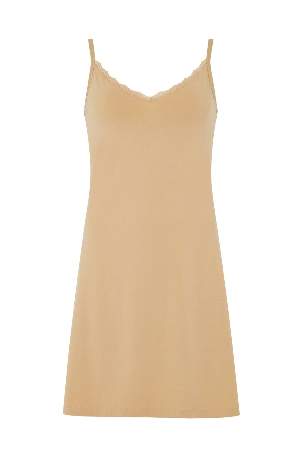 Robe légère beige en coton bio - lace trim slip Almond femme - People Tree