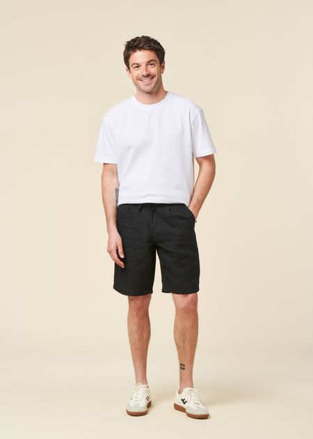 Short en lin bio | black "fig loose linen shorts black jet" - Knowledge Cotton Apparel
