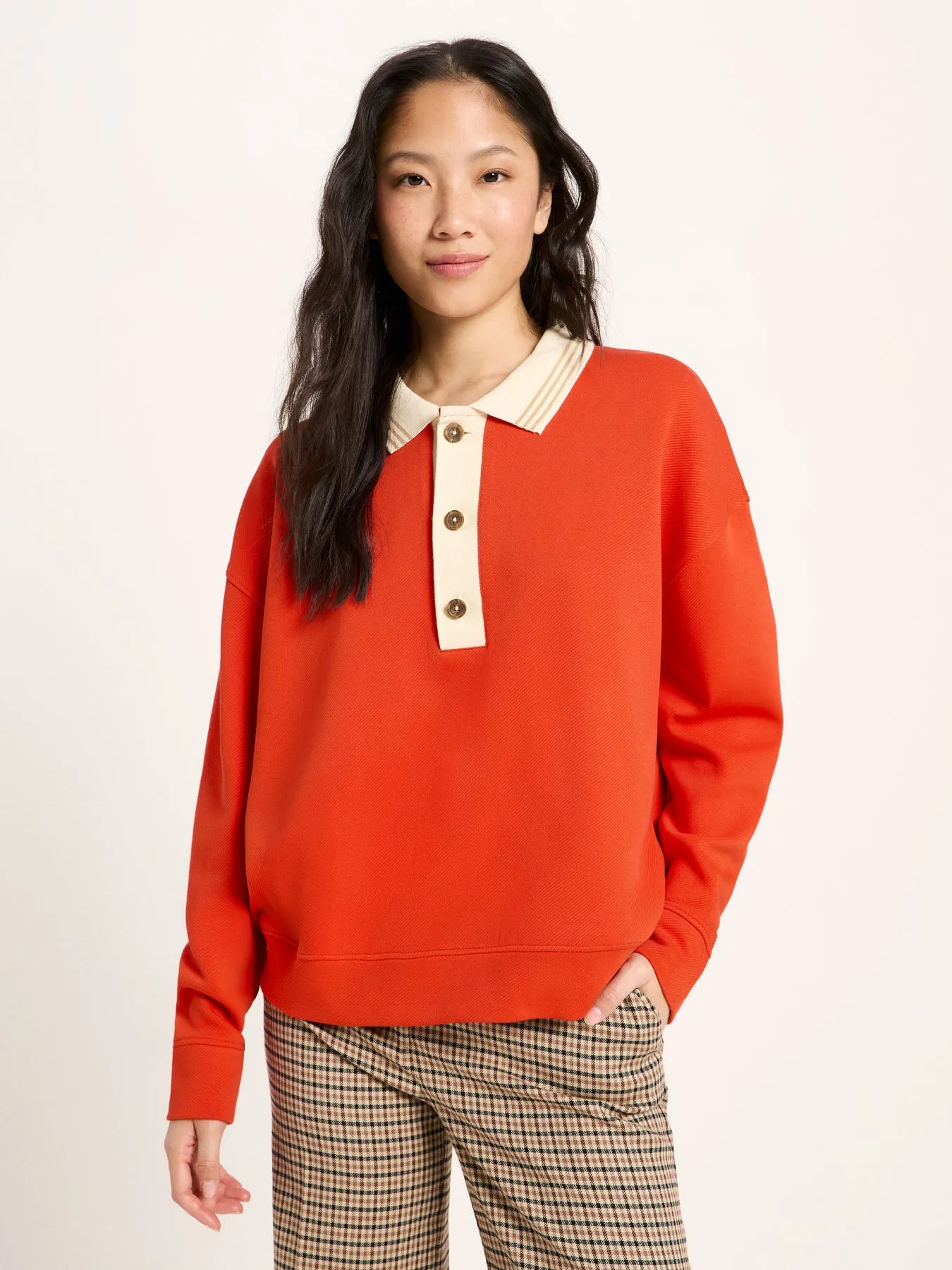 Sweat polo oversize en coton bio et matière recyclée | rouge, Lanius, photo 2