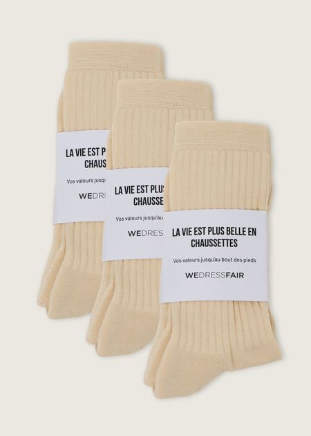 Pack de 3 paires de chaussettes en coton bio | ecru