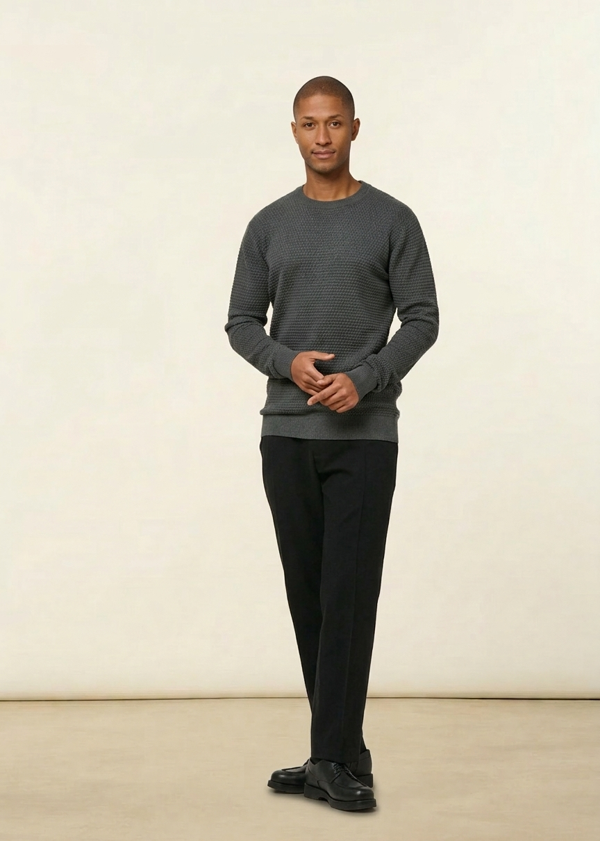 Pullover aus Bio-Baumwolle | Blau "vagn regular bubble knit crew neck - vintage indigo", Knowledge Cotton Apparel, Foto 4