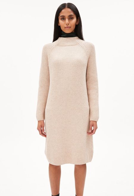 Robe pull caramel en coton et laine bio - millaana light caramel melange