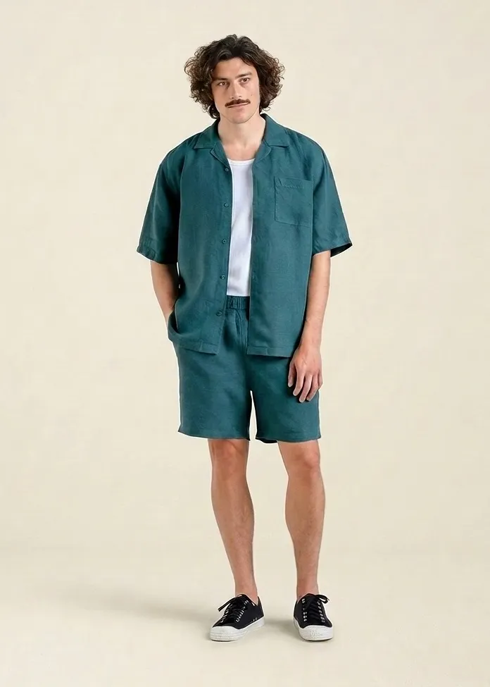 Chemise manches courtes en lin | bleu canard "Shirt marstrand linen mediterranea green", Dedicated, photo 4
