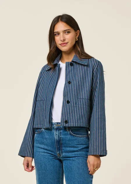 Veste en coton bio | rayé "railway stripes astrid jacket", Thinking Mu, photo 3