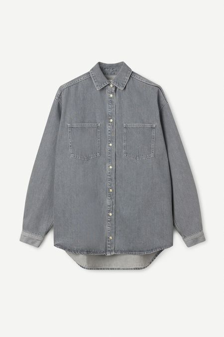 Surchemise en denim en coton bio et recyclé | gris "eleanor shirt mist" - Samsoe Samsoe