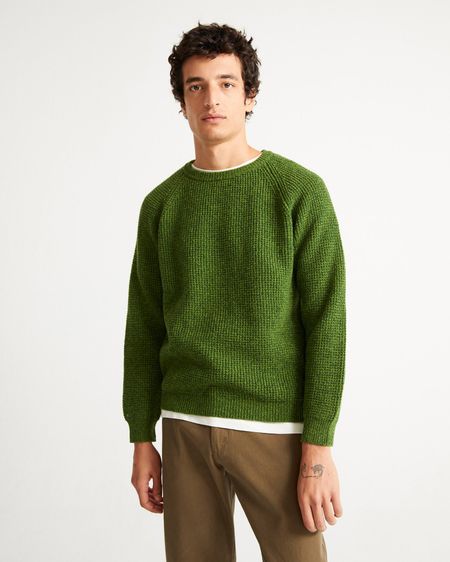 Pull col rond vert en laine certifiée - anteros parrot green
