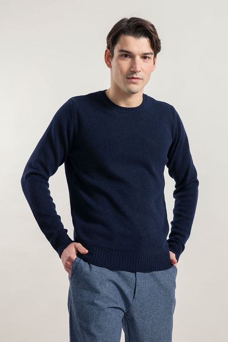Pull col rond en cachemire recyclé | marine "maglia romeo blu mora"