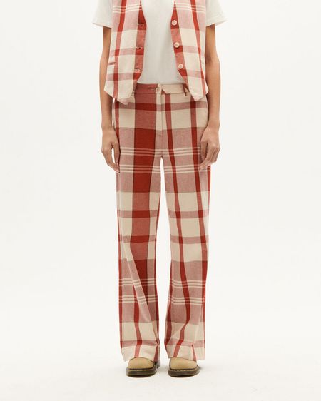 Pantalon ample à carreaux en coton bio | rouge "picnic checks hermione pants multicolor" - Thinking Mu